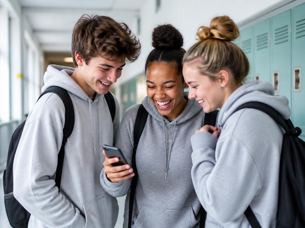 Drei Schüler:innen teilen den Code in der Klassengruppe